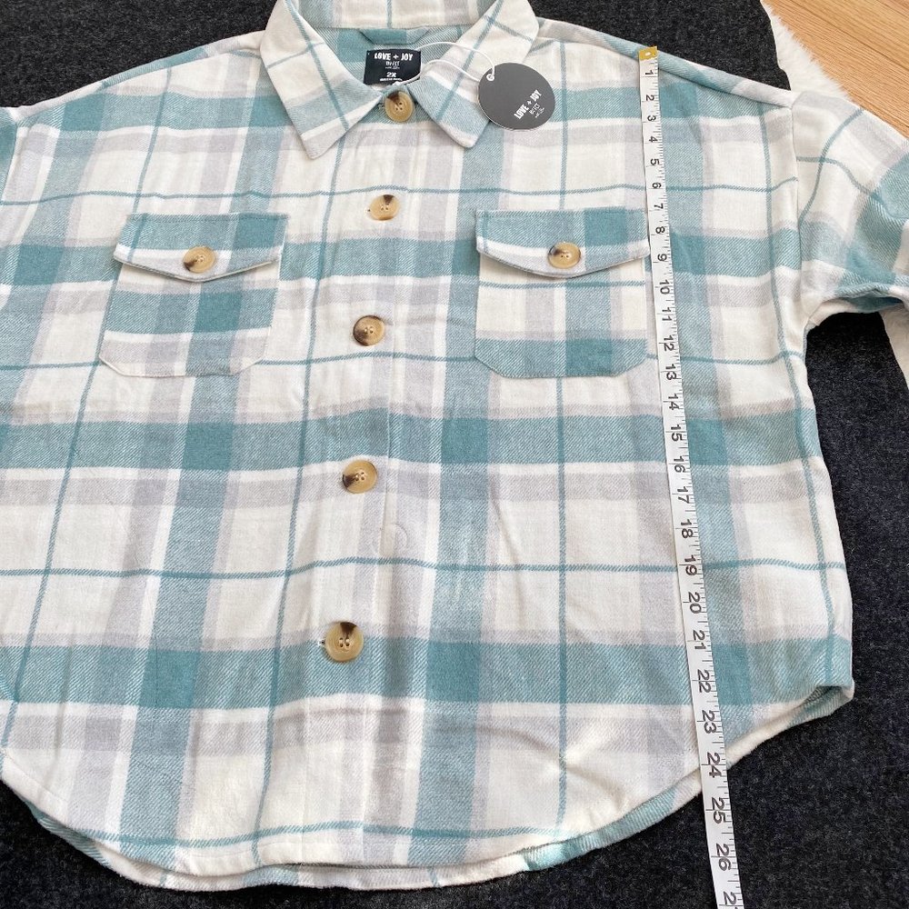 Women's Flannel Shirt Jacket, Button Dawn, Blue Plaid, Chest Pockets, Sz 2X /3X - Picture 6 of 12